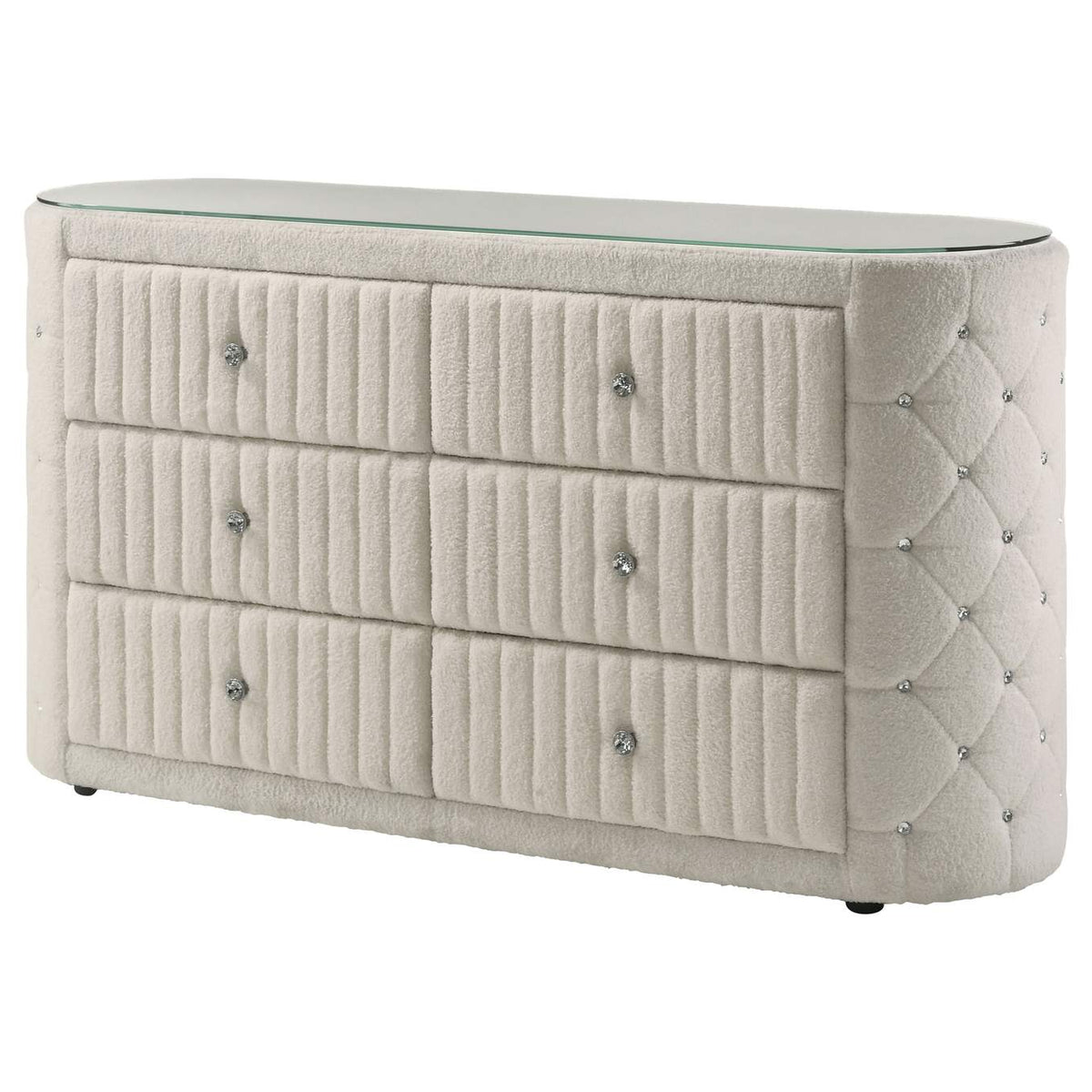 360113 Sonya 6-drawer Upholstered Bedroom Dresser Ivory