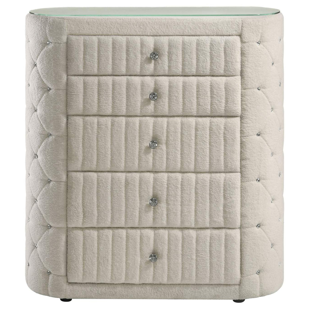 360115 Sonya 5-drawer Upholstered Bedroom Chest of Drawers Ivory