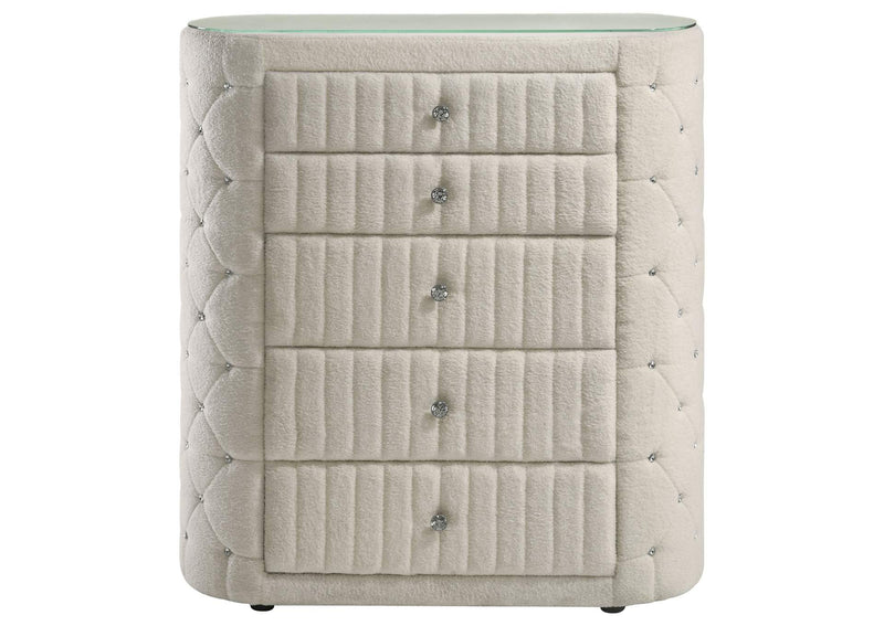 360115 Sonya 5-drawer Upholstered Bedroom Chest of Drawers Ivory
