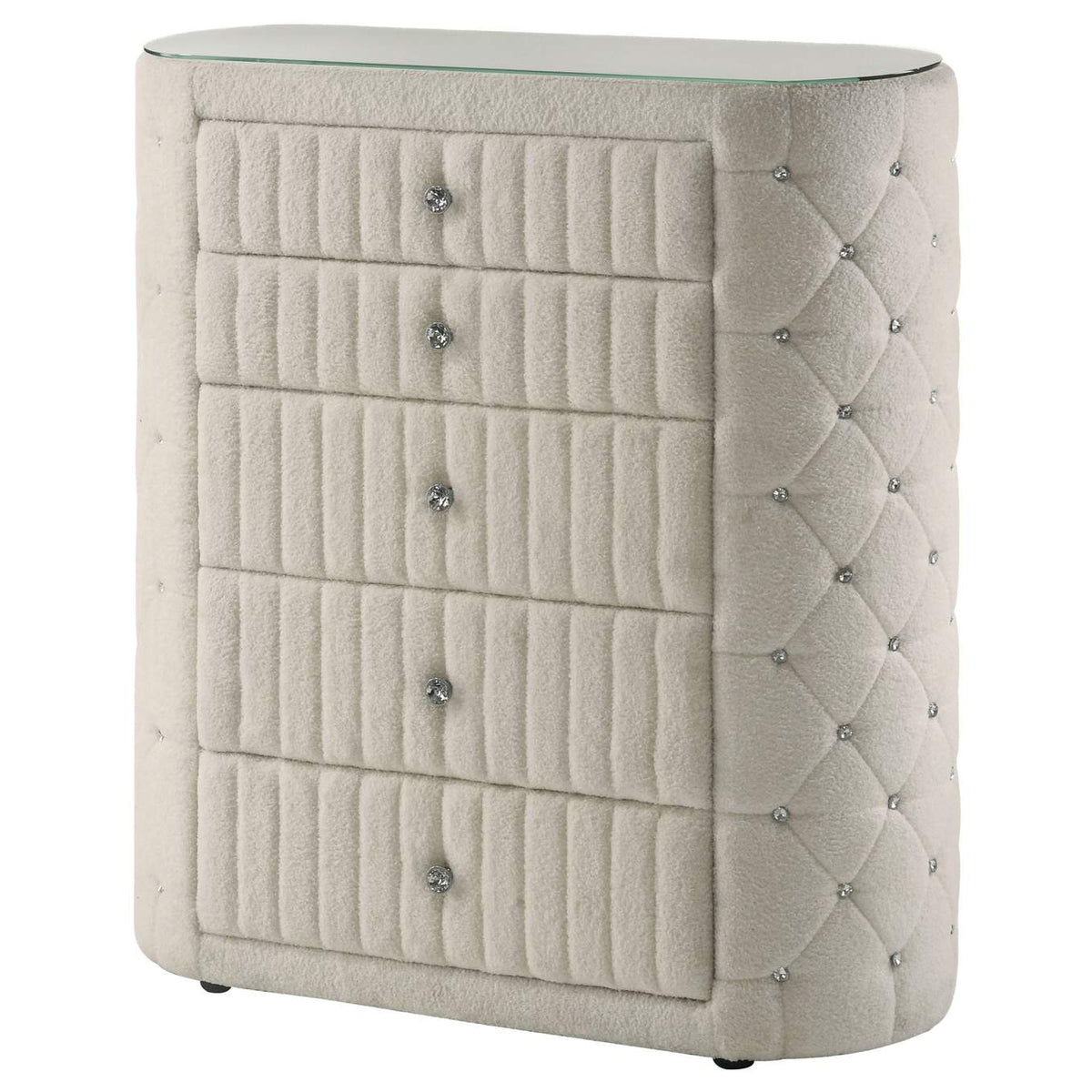 360115 Sonya 5-drawer Upholstered Bedroom Chest of Drawers Ivory