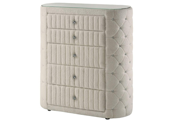 360115 Sonya 5-drawer Upholstered Bedroom Chest of Drawers Ivory