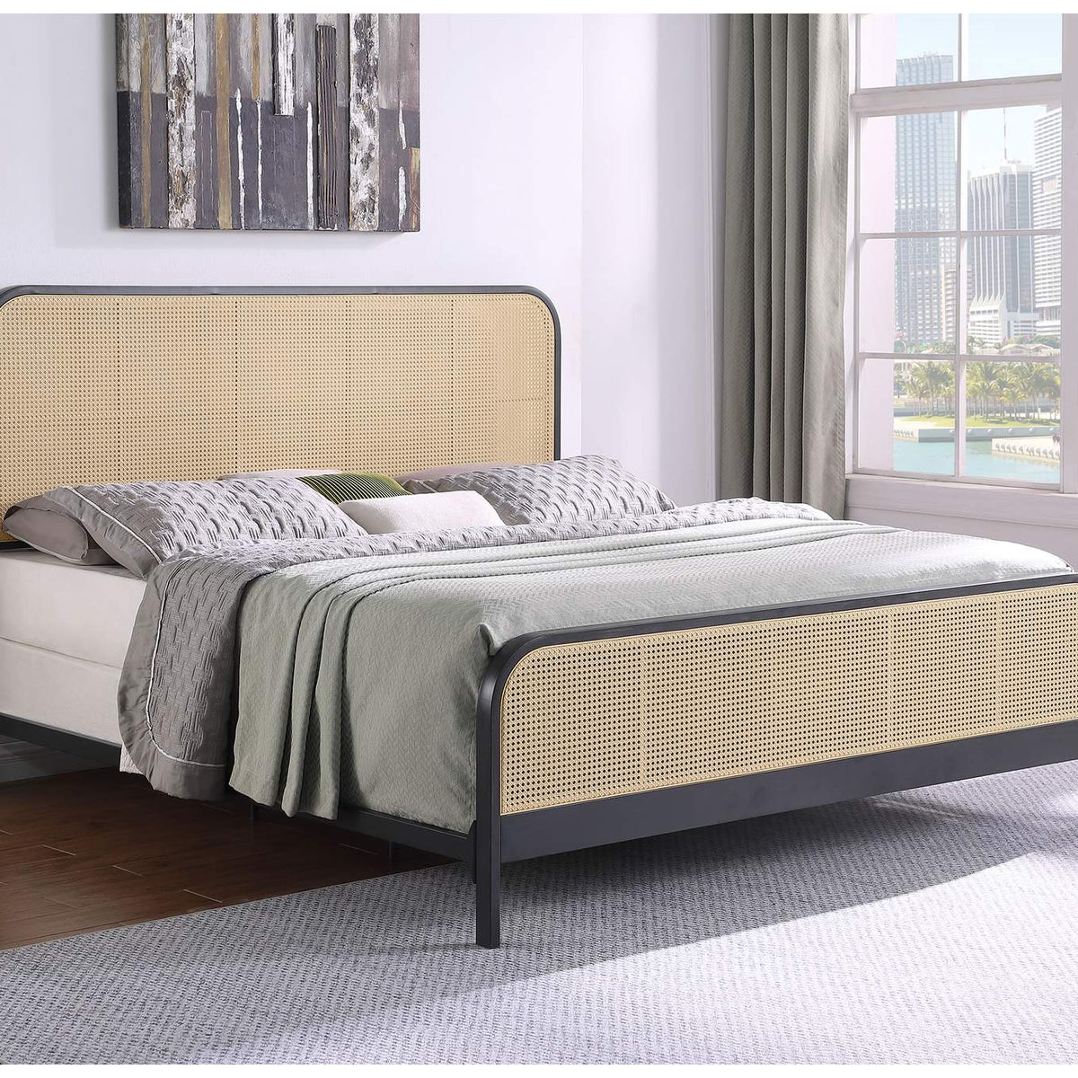 360250KE Lanewood Open Cane Webbing Metal Eastern King Bed Black