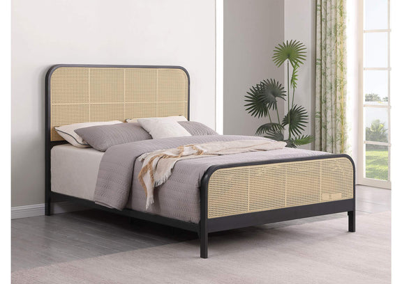 360250Q Lanewood Open Cane Webbing Metal Queen Bed Black