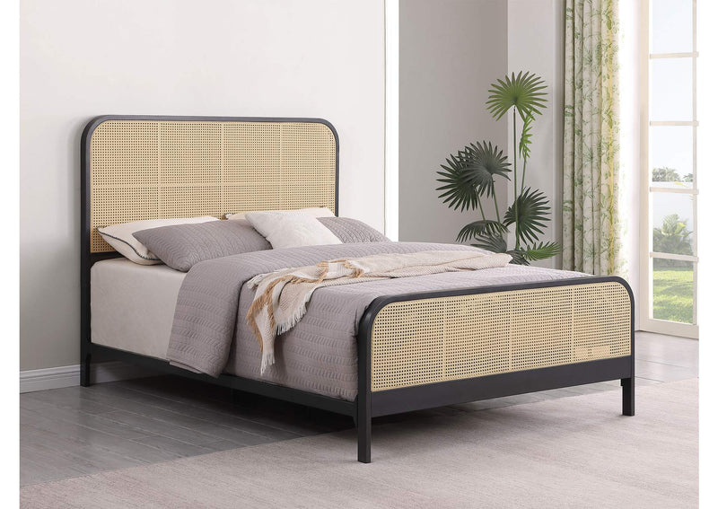 360250Q Lanewood Open Cane Webbing Metal Queen Bed Black