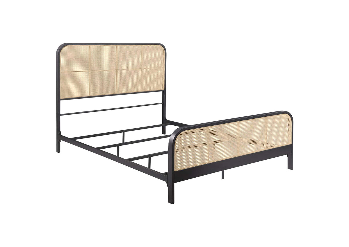 360250Q Lanewood Open Cane Webbing Metal Queen Bed Black