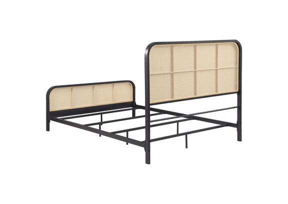 360250Q Lanewood Open Cane Webbing Metal Queen Bed Black