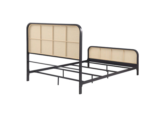 360250Q Lanewood Open Cane Webbing Metal Queen Bed Black