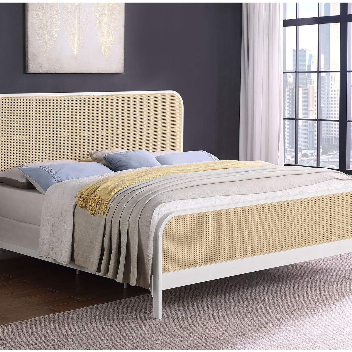 360251KE Lanewood Open Cane Webbing Metal Eastern King Bed White