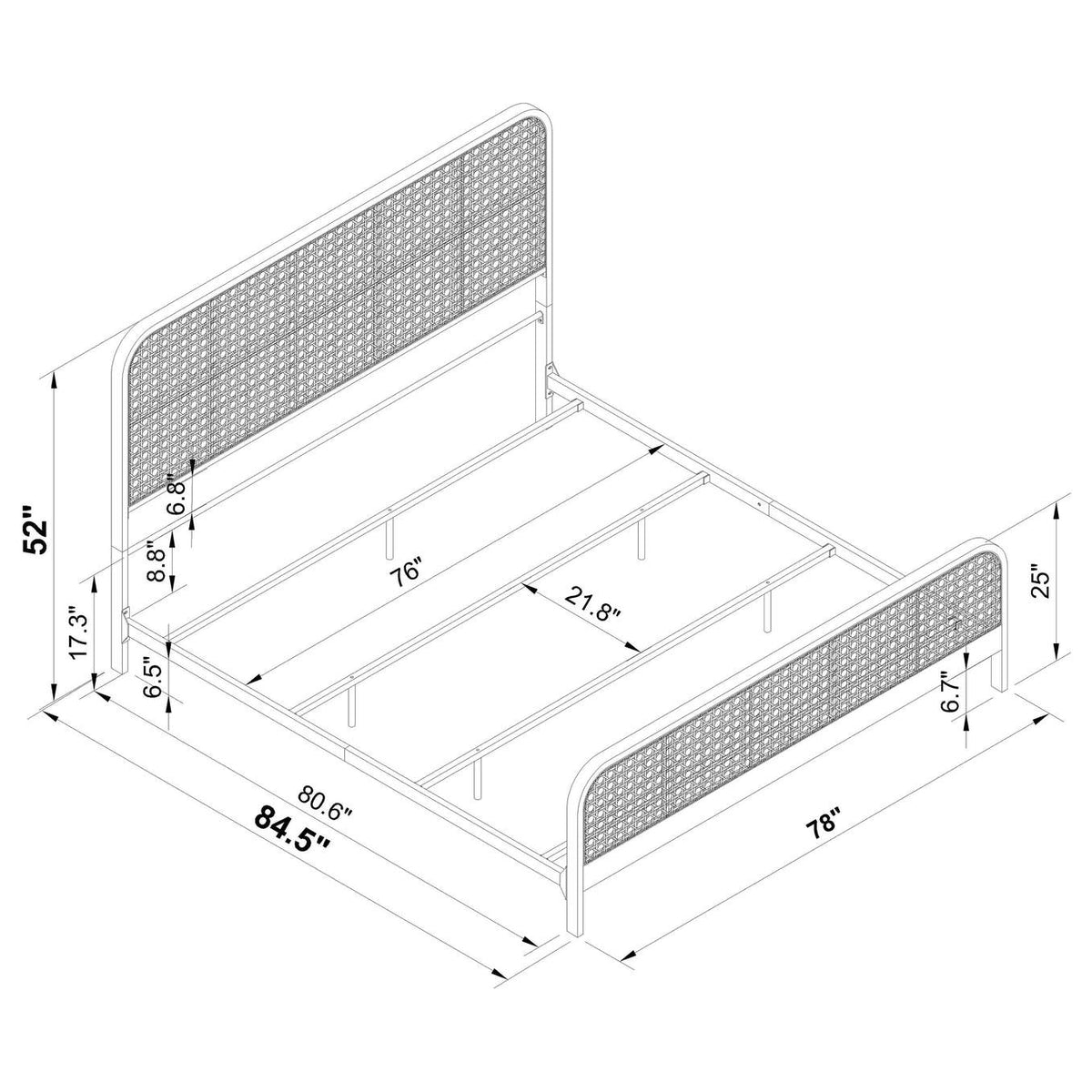 360251KE Lanewood Open Cane Webbing Metal Eastern King Bed White