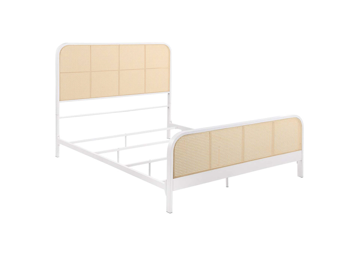 360251Q Lanewood Open Cane Webbing Metal Queen Bed White