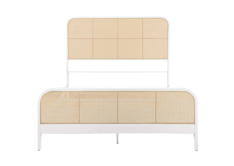 360251Q Lanewood Open Cane Webbing Metal Queen Bed White