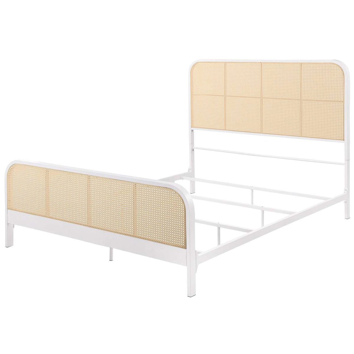 360251Q Lanewood Open Cane Webbing Metal Queen Bed White