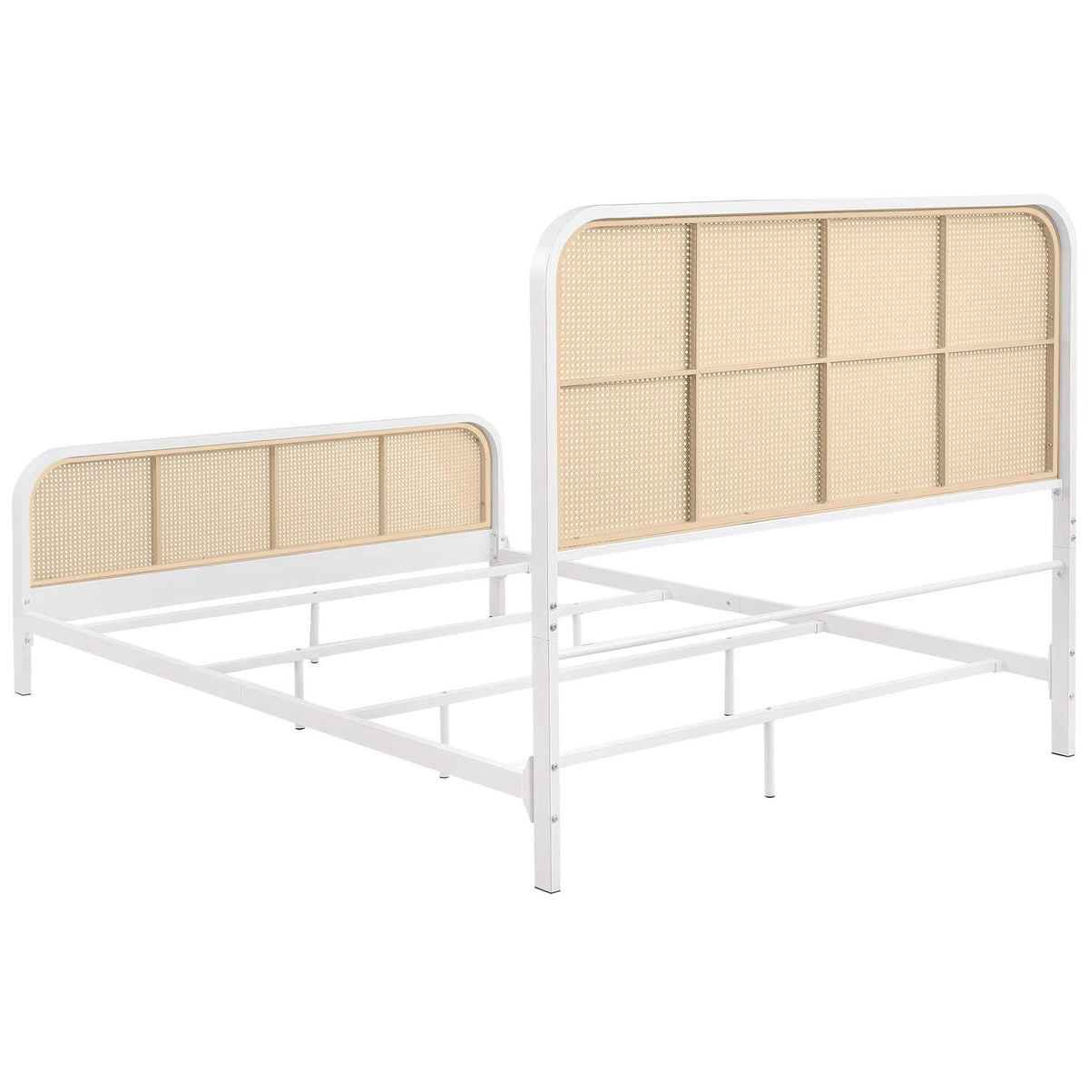 360251Q Lanewood Open Cane Webbing Metal Queen Bed White