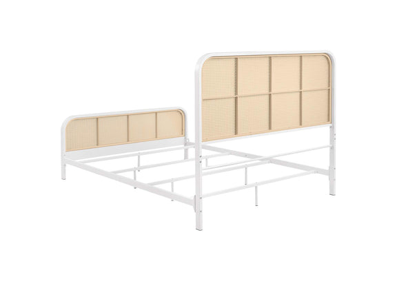360251Q Lanewood Open Cane Webbing Metal Queen Bed White