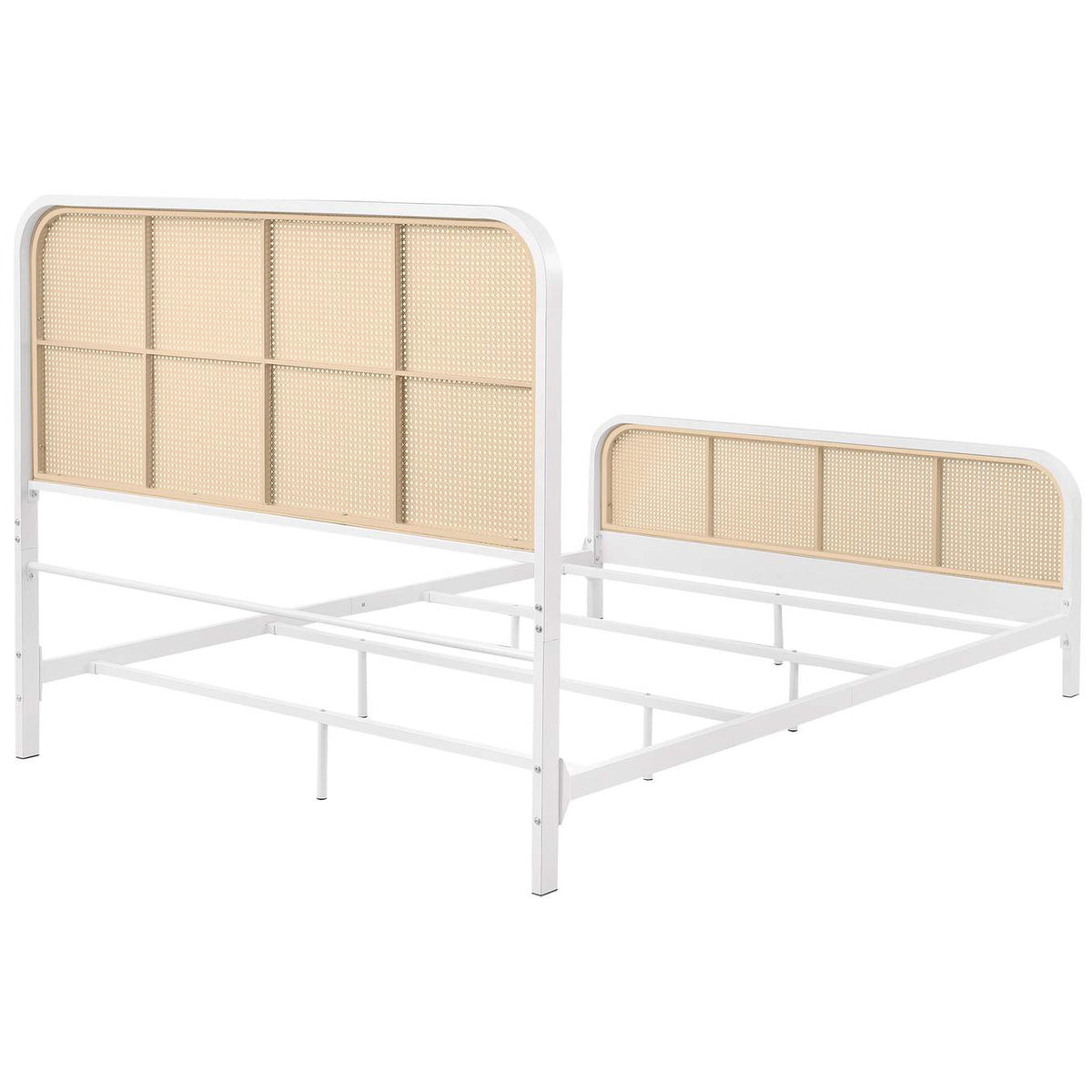 360251Q Lanewood Open Cane Webbing Metal Queen Bed White