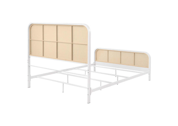 360251Q Lanewood Open Cane Webbing Metal Queen Bed White