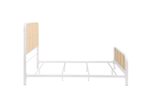 360251Q Lanewood Open Cane Webbing Metal Queen Bed White