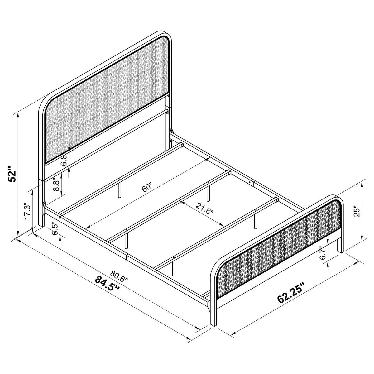 360251Q Lanewood Open Cane Webbing Metal Queen Bed White