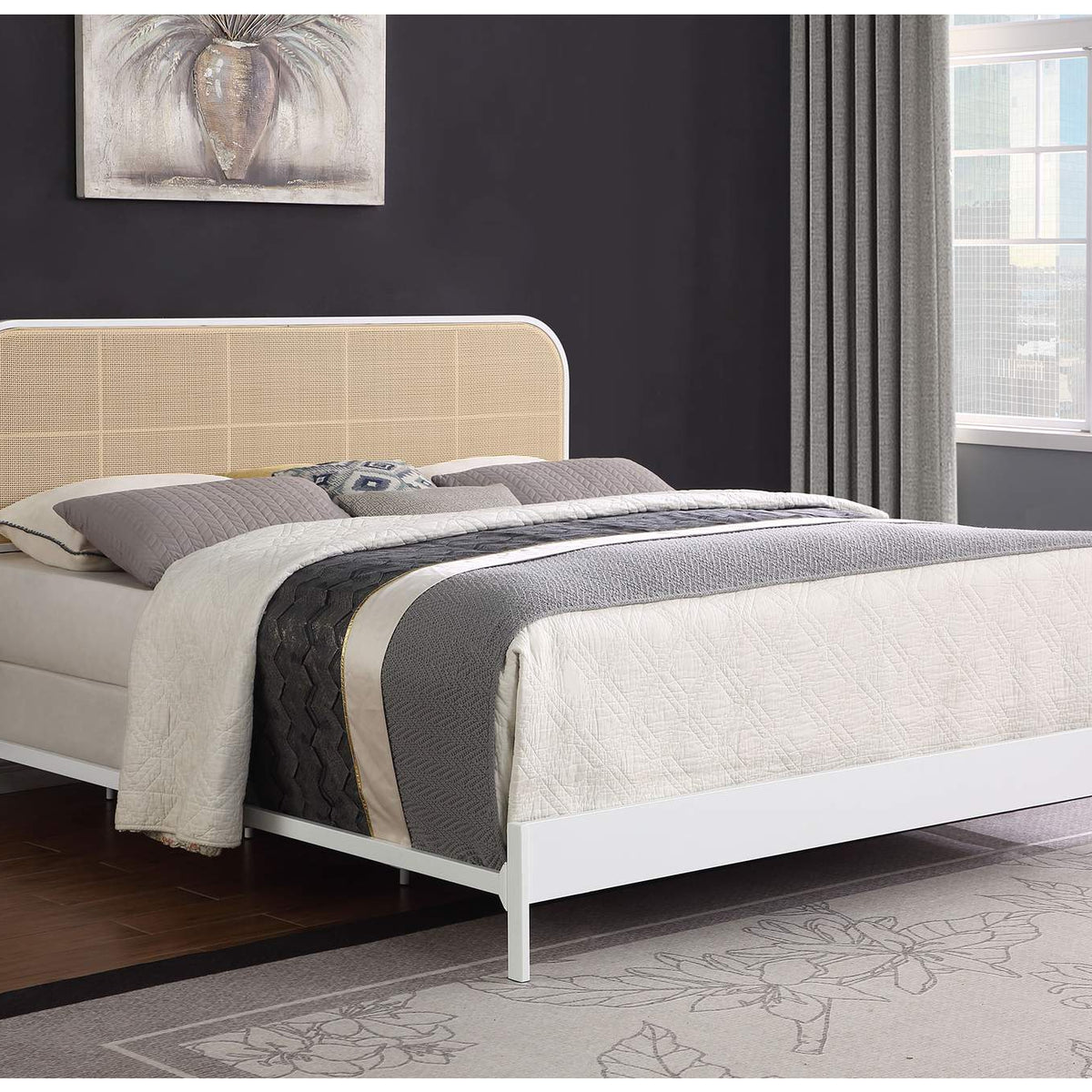 360301KE Amherst Radio Weave Rattan Metal Eastern King Bed White