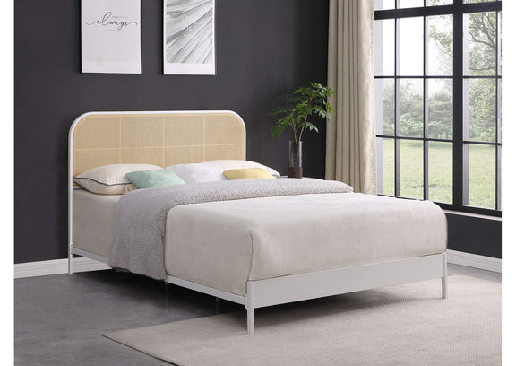 360301Q Amherst Radio Weave Rattan Metal Queen Bed White
