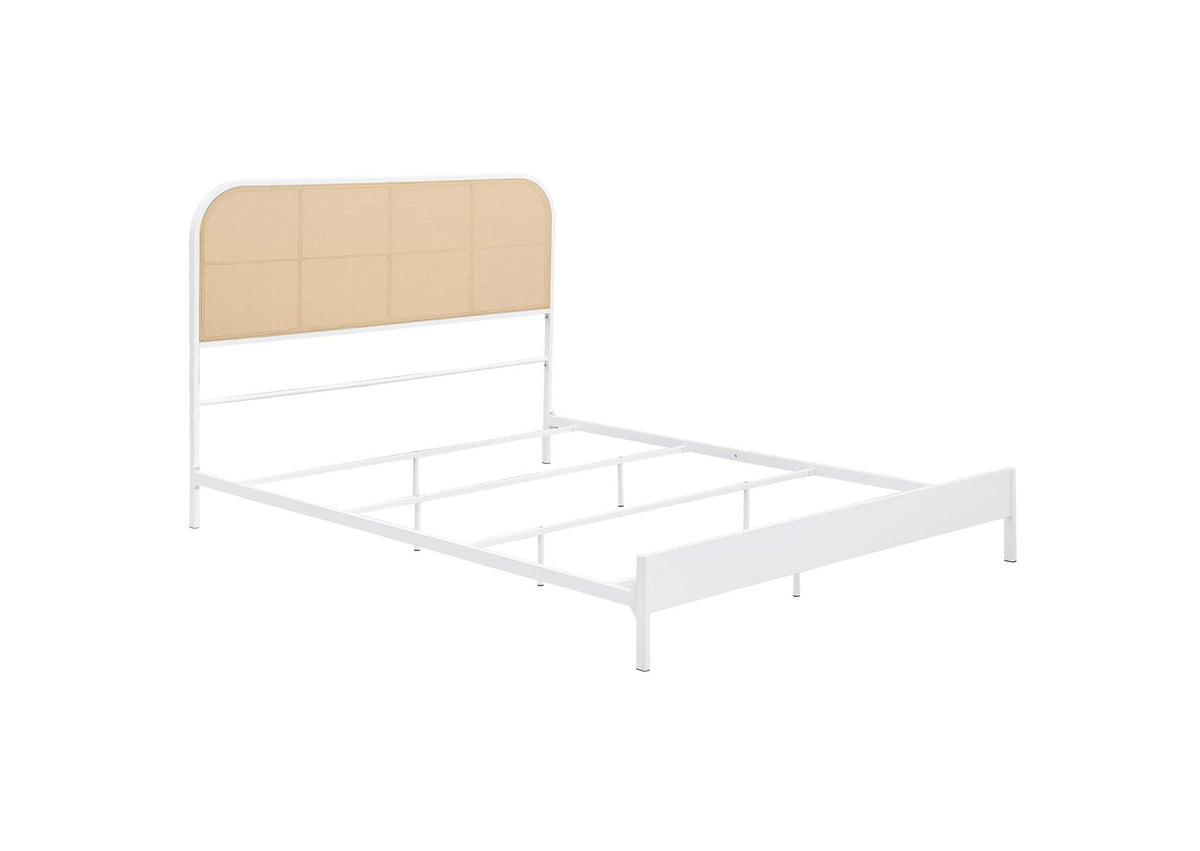360301Q Amherst Radio Weave Rattan Metal Queen Bed White