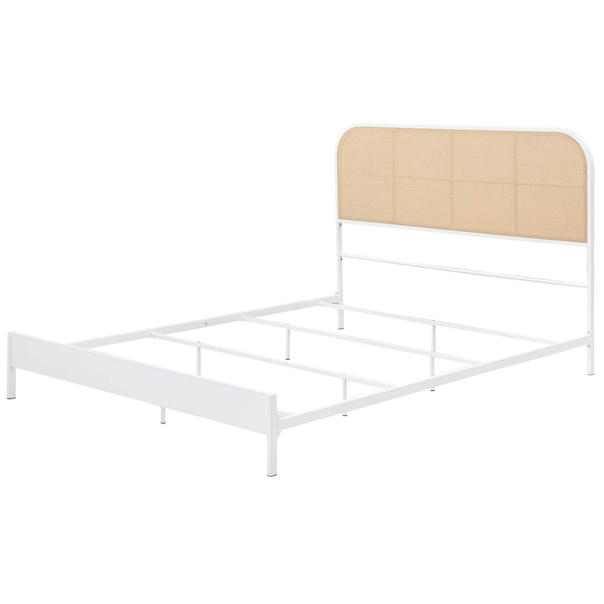 360301Q Amherst Radio Weave Rattan Metal Queen Bed White