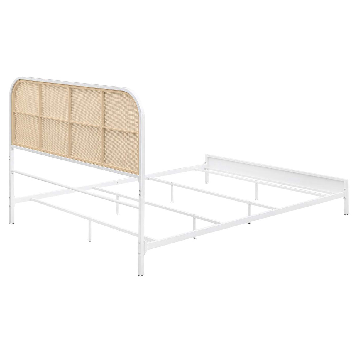 360301Q Amherst Radio Weave Rattan Metal Queen Bed White