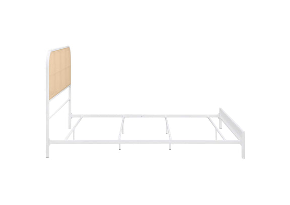 360301Q Amherst Radio Weave Rattan Metal Queen Bed White