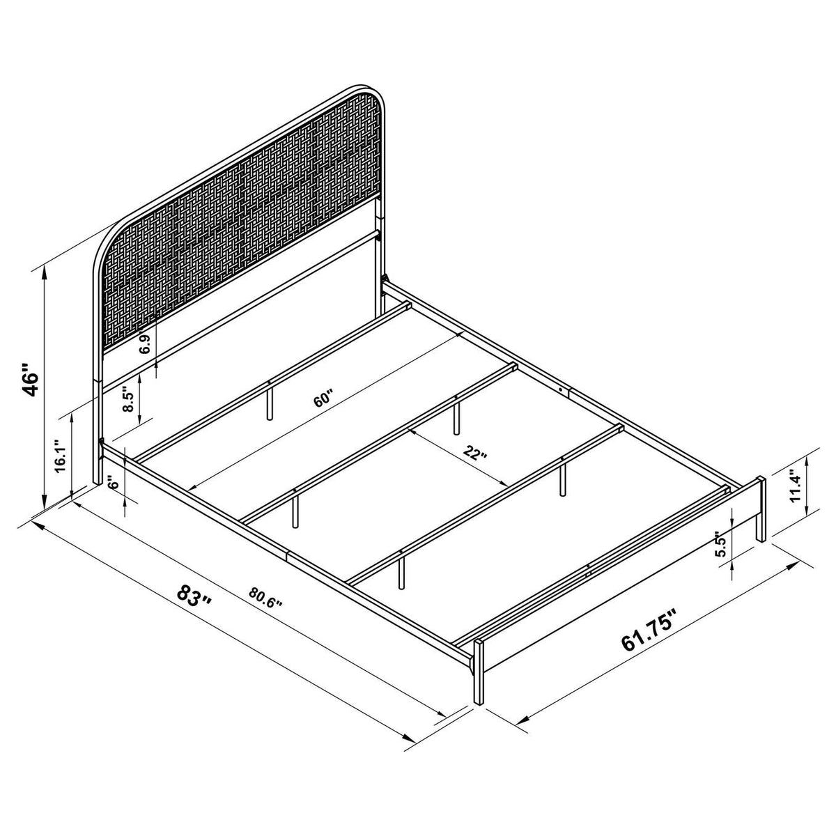 360301Q Amherst Radio Weave Rattan Metal Queen Bed White