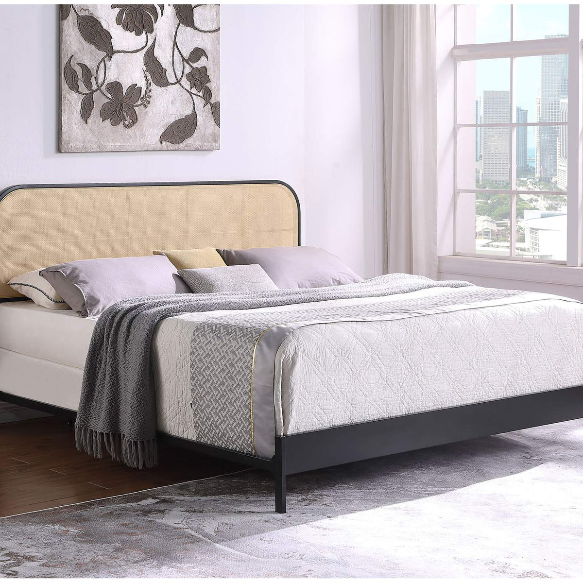 360351KE Amherst Radio Weave Rattan Metal Eastern King Bed Black