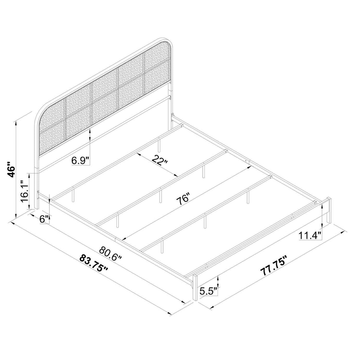 360351KE Amherst Radio Weave Rattan Metal Eastern King Bed Black