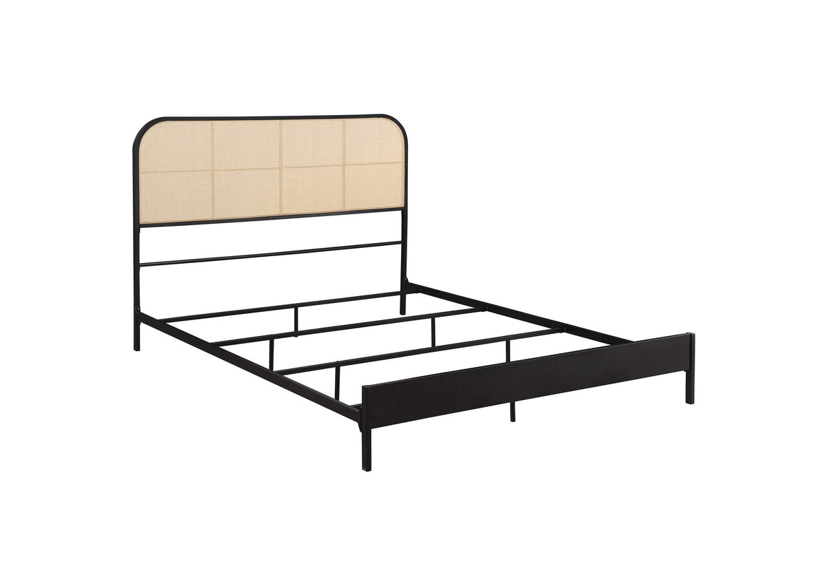 360351Q Amherst Radio Weave Rattan Metal Queen Bed Black