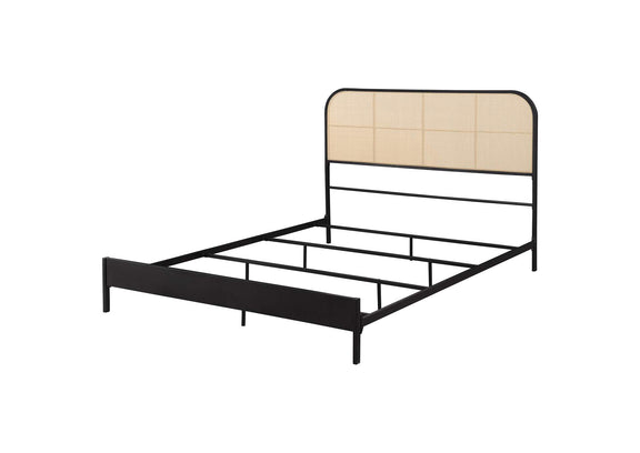 360351Q Amherst Radio Weave Rattan Metal Queen Bed Black