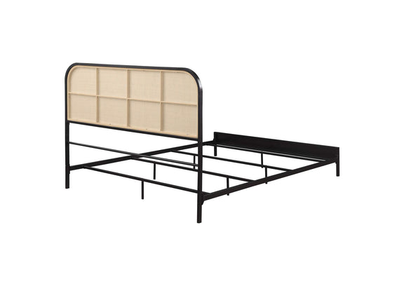 360351Q Amherst Radio Weave Rattan Metal Queen Bed Black