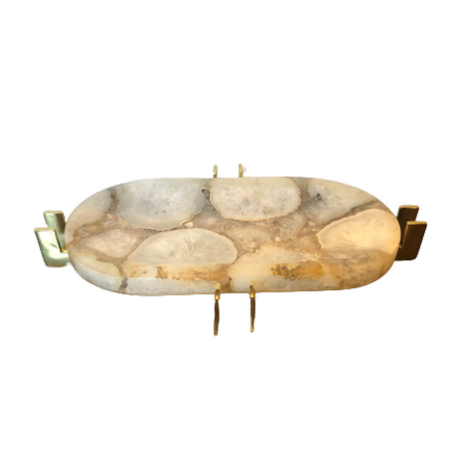 Komi Agate Oval Tray - White / Gold