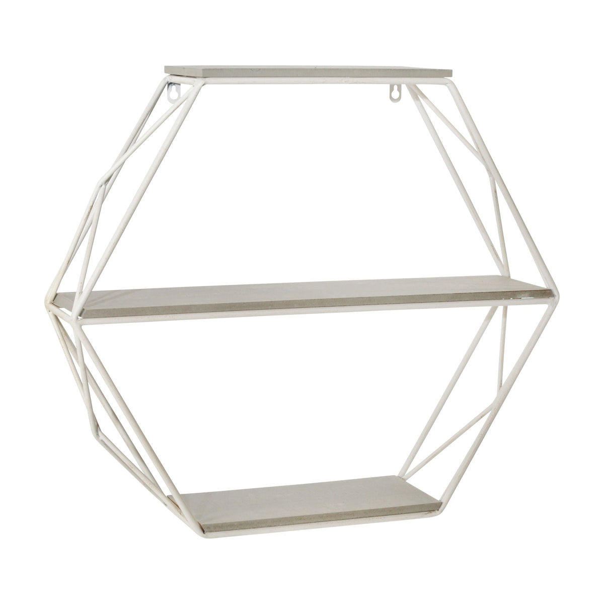 Metal / Wood 3-Tier Hexagon Wall Shelf - Gray / White