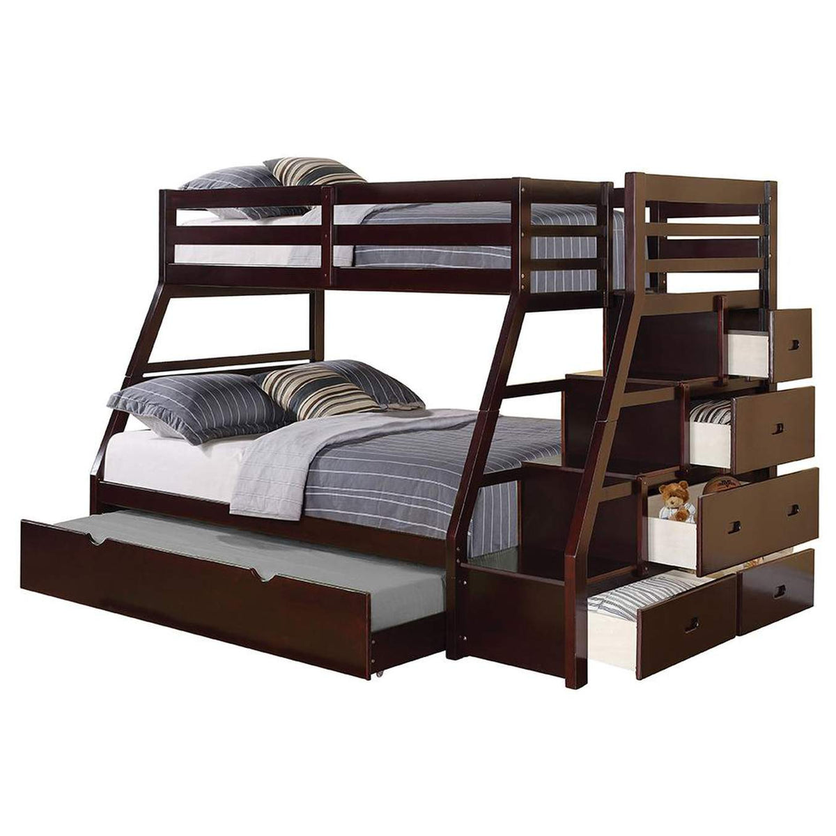 37015 Jason Twin-Full Bunk Bed with Trundle and Storage