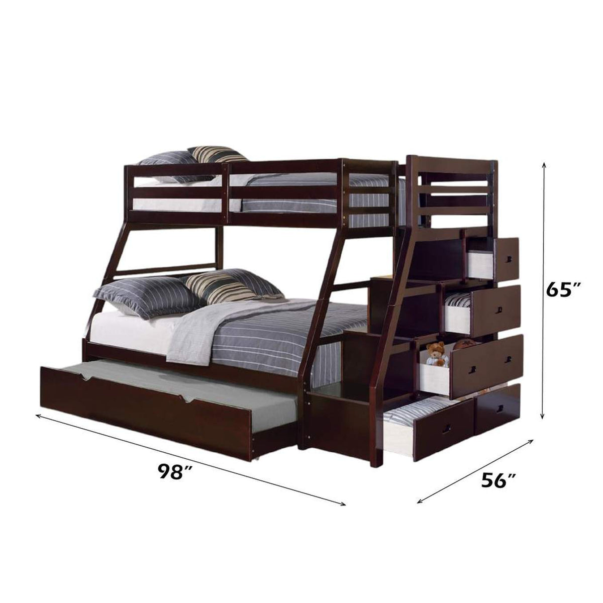 37015 Jason Twin-Full Bunk Bed with Trundle and Storage