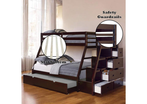 37015 Jason Twin-Full Bunk Bed with Trundle and Storage