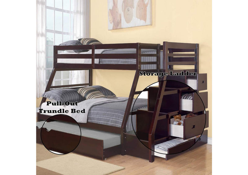 37015 Jason Twin-Full Bunk Bed with Trundle and Storage