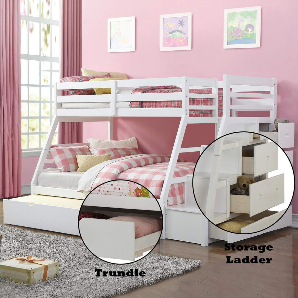 37105 Jason Twin-Full Bunk Bed with Trundle and Storage