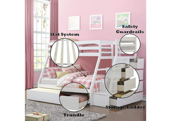 37105 Jason Twin-Full Bunk Bed with Trundle and Storage