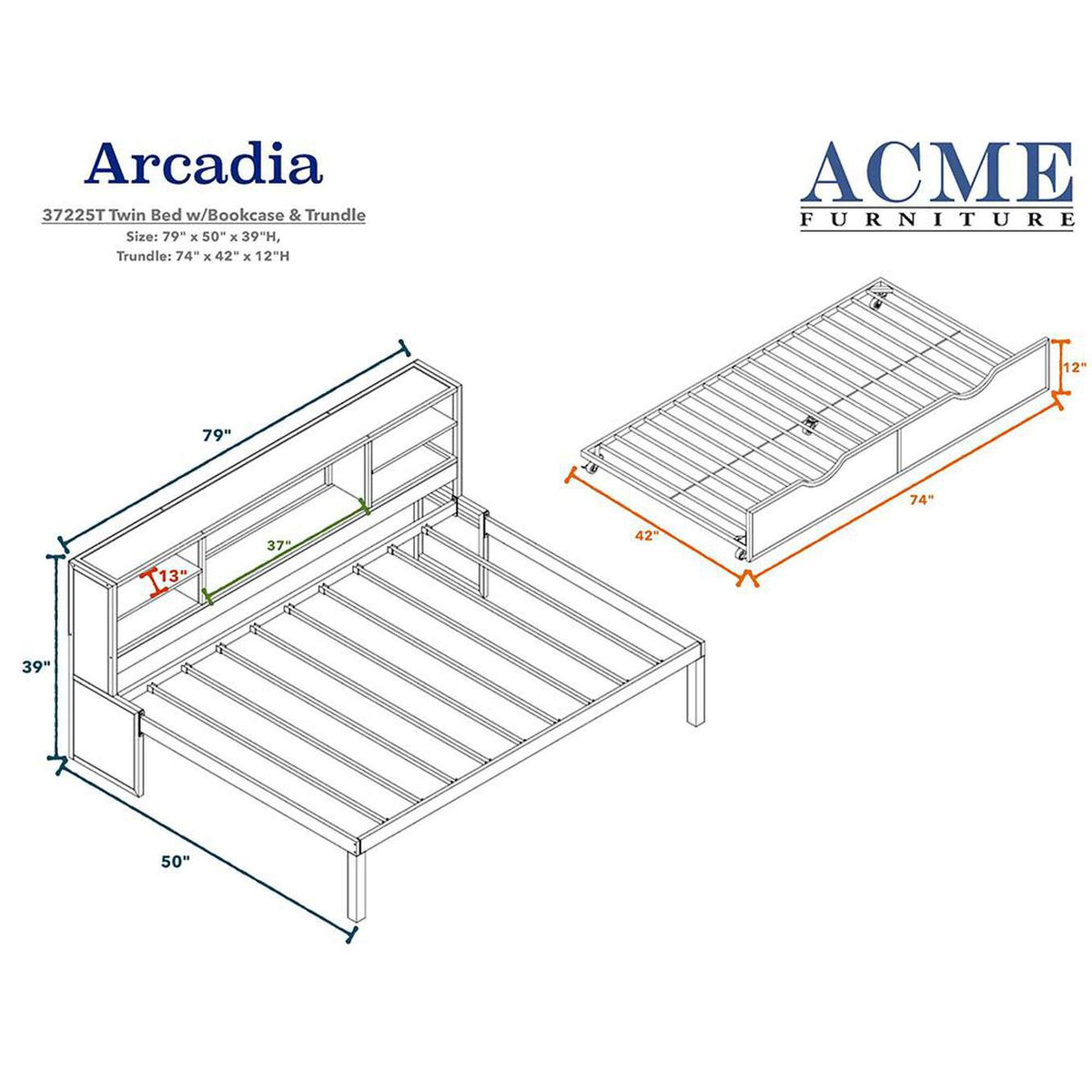 37225T Renell Twin Bed with Trundle and Storage