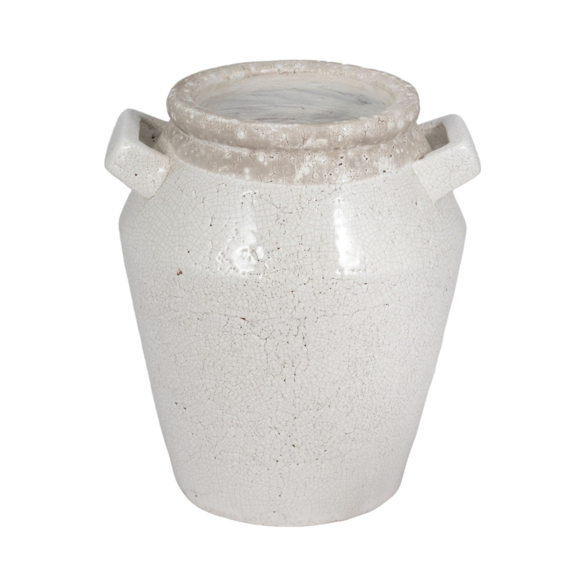 11" Squared Handle Terracotta Crackle Vase - White