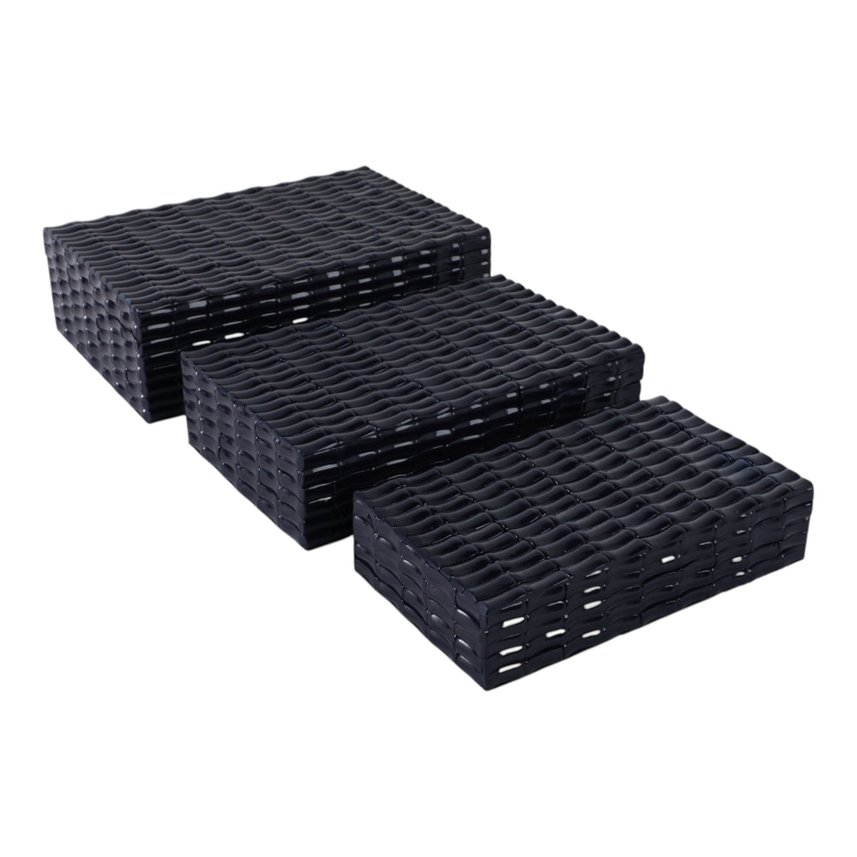 10" / 11" / 12" Faux Bamboo Piece Boxes (Set of 3) - Navy