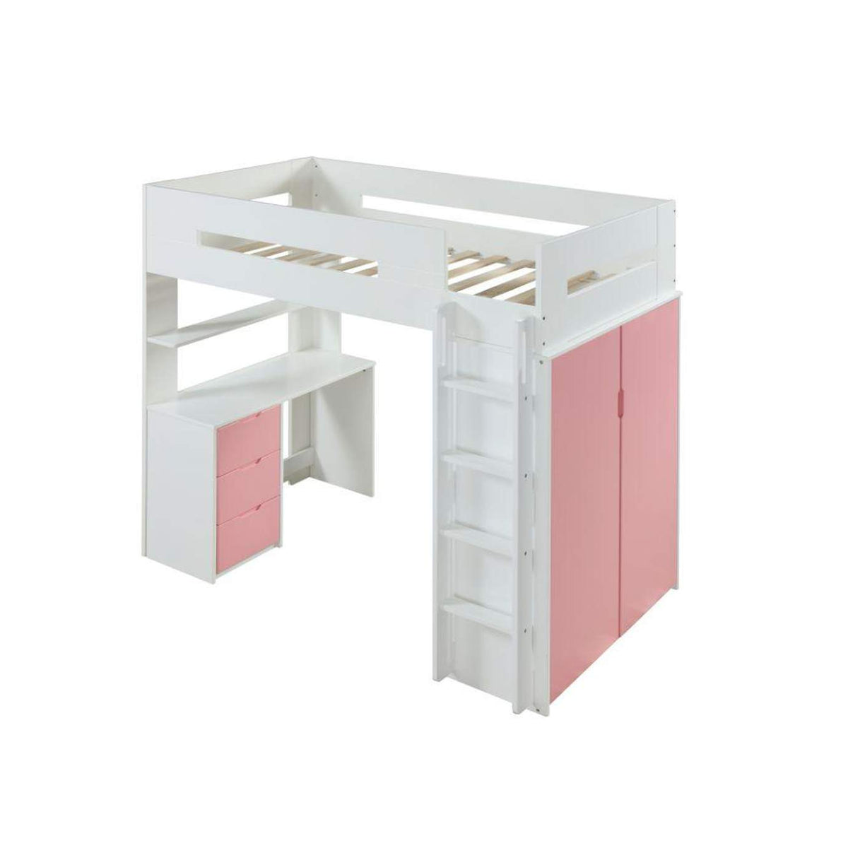 38040 Nerice Twin Loft Bed with Desk and Wardrobe