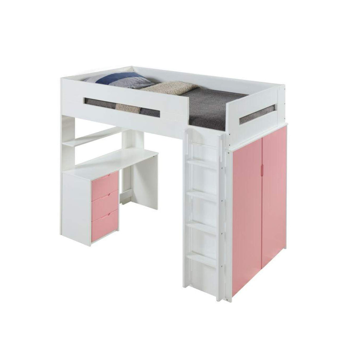 38040 Nerice Twin Loft Bed with Desk and Wardrobe