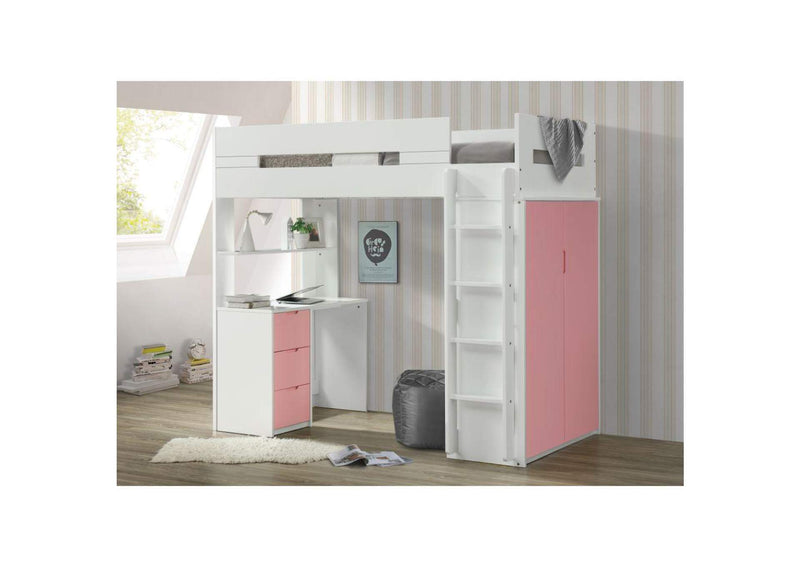 38040 Nerice Twin Loft Bed with Desk and Wardrobe
