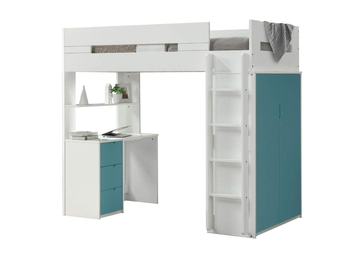 38045 Nerice Twin Loft Bed with Desk and Wardrobe