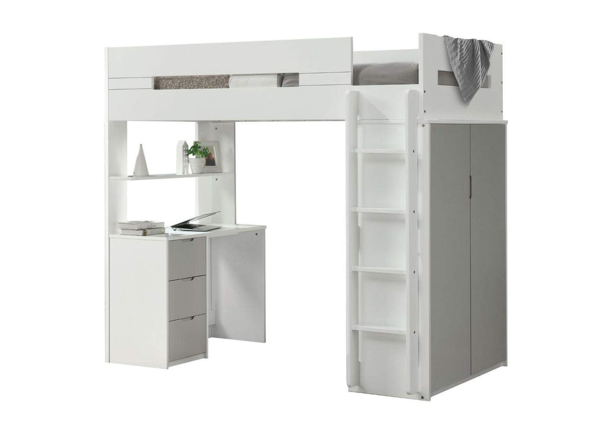 38050 Nerice Twin Loft Bed with Desk and Wardrobe